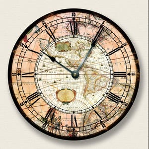 Americas Map Wall Clock: Antique World Decor, 10.5" MDF
