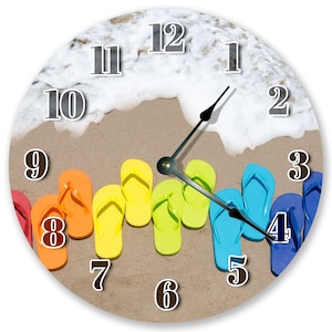 10.5" COLORED FLIP FLOPS Clock - Large 10.5" Wall Clock - Beach Decor - Round Clock - Beach Clock - Home Decor - 3077