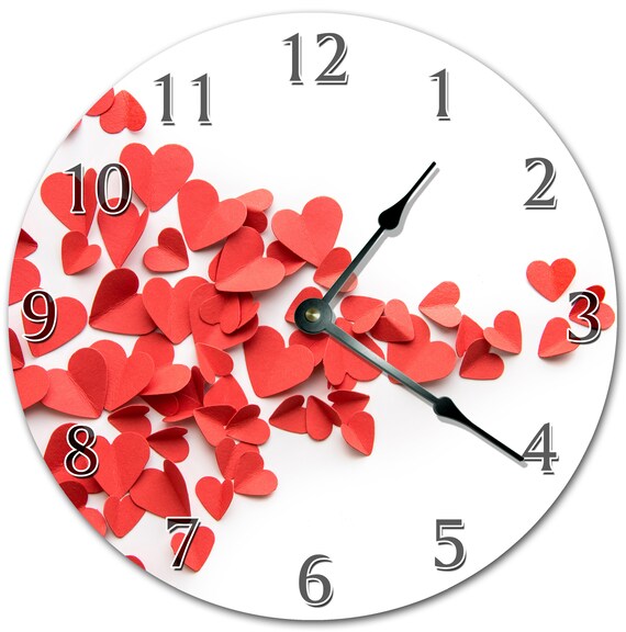 10.5 HEARTS Cutout Clock Red and White Clock Living | Etsy