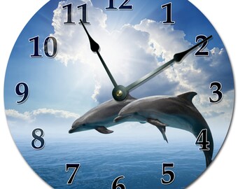 DOLPHINS And BLUE SKY Clock Extra Large 15" Wall Clock - 2109-16