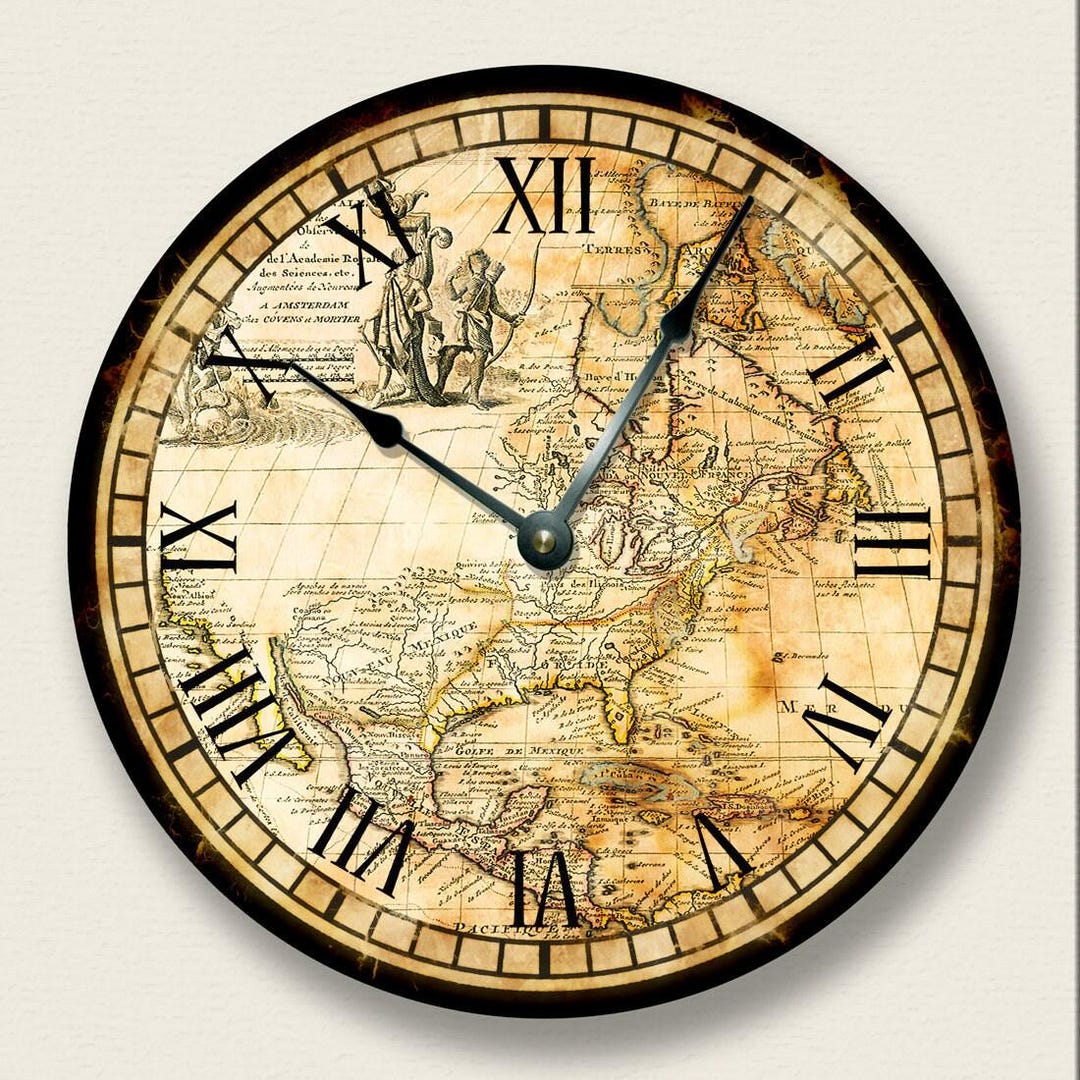 Vintage North America Map Wall Clock: 10.5" Silent Home Decor - Etsy