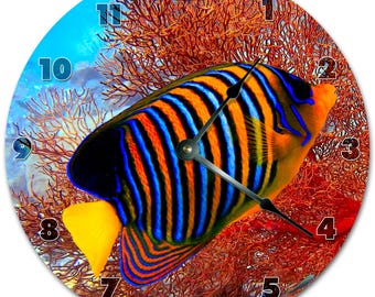 Colorful Fish Wall Clock: Tropical Reef Decor (10.5")