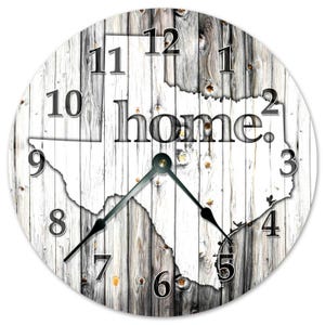 Texas State Home Clock: Rustic Wood Print, 10.5" Silent Wall Decor