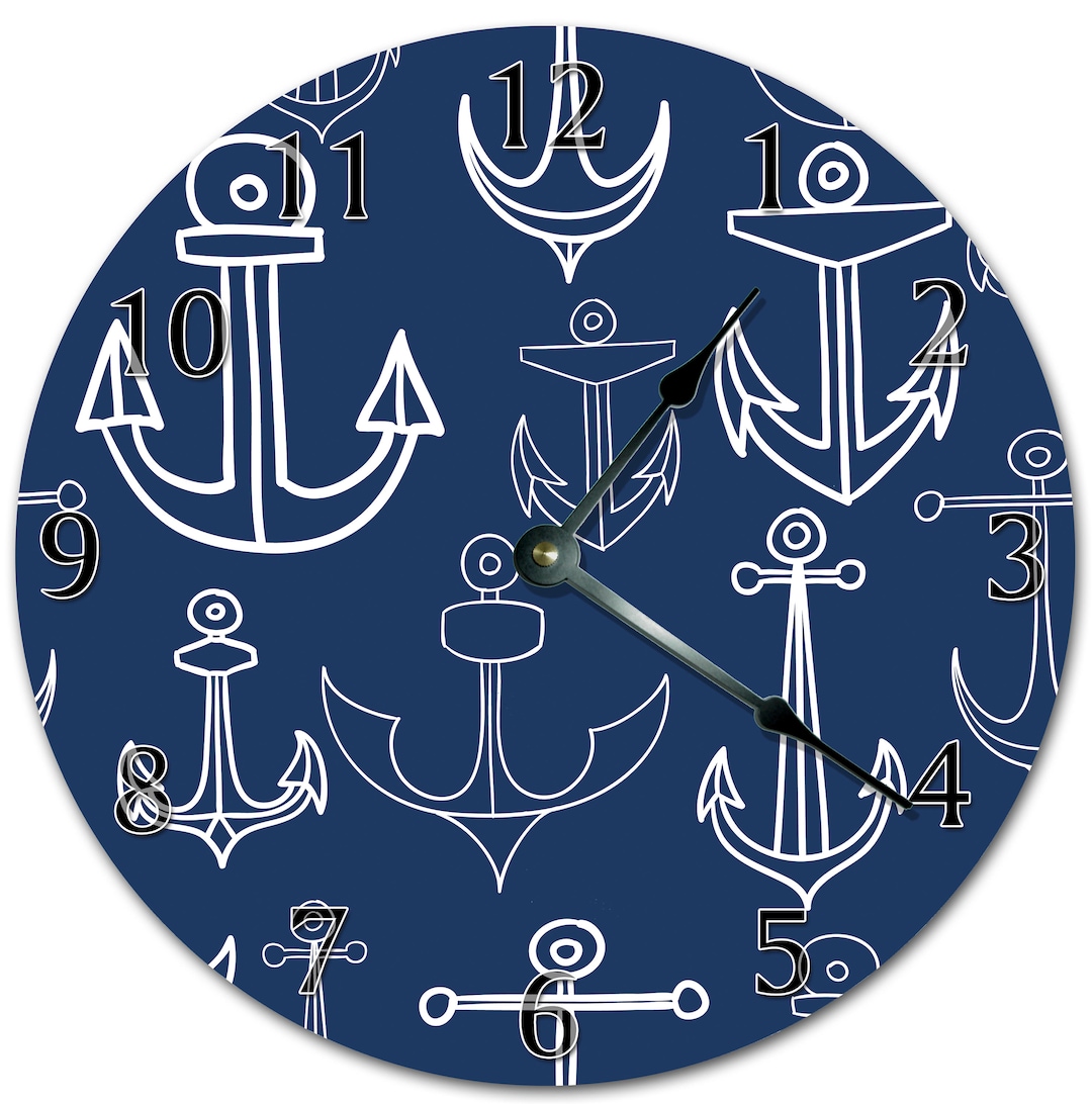 10.5 ANCHOR Clock BLUE and WHITE Clock Living Room Etsy