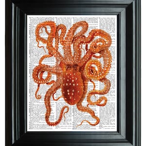 Octopus Vintage Print, VINTAGE DICTIONARY PRINT, dictionary page, Upcycled dictionary art print,  8.25x11.25 num. 37