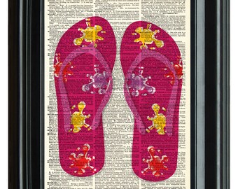 Flip Flops Sandals Beach Vintage Print, VINTAGE DICTIONARY PRINT, dictionary page, Upcycled dictionary art print,  8.25x11.25 num. 103