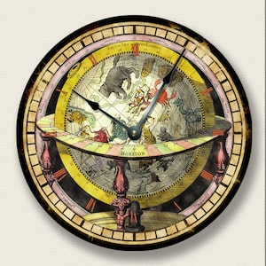 GLOBE MAP Wall Clock -  Antique Old World - Large 10.5" Wall Clock - Round Wall Clock - Vintage Print Clock - Unique Clock - Home Decor