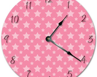 10.5" STARS Clock - PINK Clock - Living Room Clock - Large 10.5" Wall Clock - Home Décor Clock - 5703