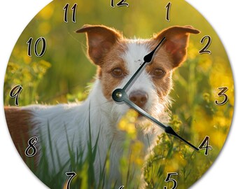 Jack Russell Dog Clock: Meadow Scene, Silent Wall Decor (10.5")