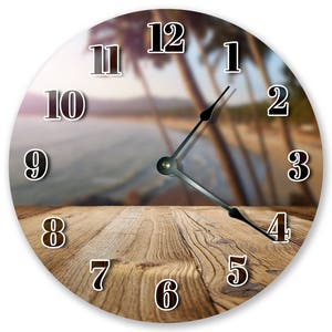 10.5&quot; DECK On PALM TREE Beach Clock - Large 10.5&quot; Wall Clock - Beach Decor - Round Wall Clock - Beach Clock - Home Decor - 3074