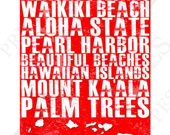 Hawaii State, City Print, Homeland Graphic Design wall print, 8x10 United States Wall print, USA STATE PRINTS, 8x10 Hawaii Print