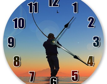 Fisherman Fishing Clock: 10.5" Beach Cabin Wall Decor