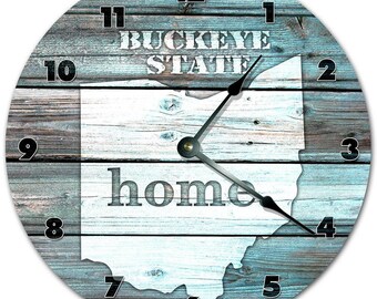 Ohio State Clock: Teal Rustic Wood, 10.5" Silent Wall Decor