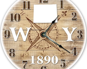 Reloj del estado de Wyoming: Decoración rústica de pared de madera de 30 cm