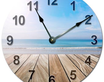 Reloj de pared con diseño de playa: decoración costera moderna (15 pulgadas)