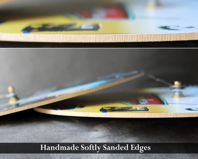 a close-up view of a handcrafted, softly sanded edge, with a blurred background that appears to be a wooden surface.