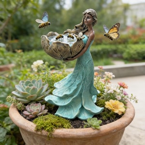 Fairy Bird Feeder, Enchanted Garden Statue, Resin Insect Bath, Whimsical Yard Ornament