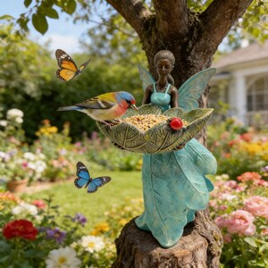 Standbeeld feeënvoederhuis, betoverde tuindecor, insectenbad buiten, grillig tuinornament