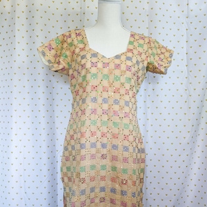 Sprawdź mnie - sukienka kurta vintage ręcznie robiona z koralikami i cekinami w pięknych kolorach boho rozmiar S/M
