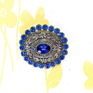 She Wore Blue Velvet - Vintage Jewelry 1930s Silver Pot Metal Blue Sapphire Rhinestone Brooch Pin Little Nemo