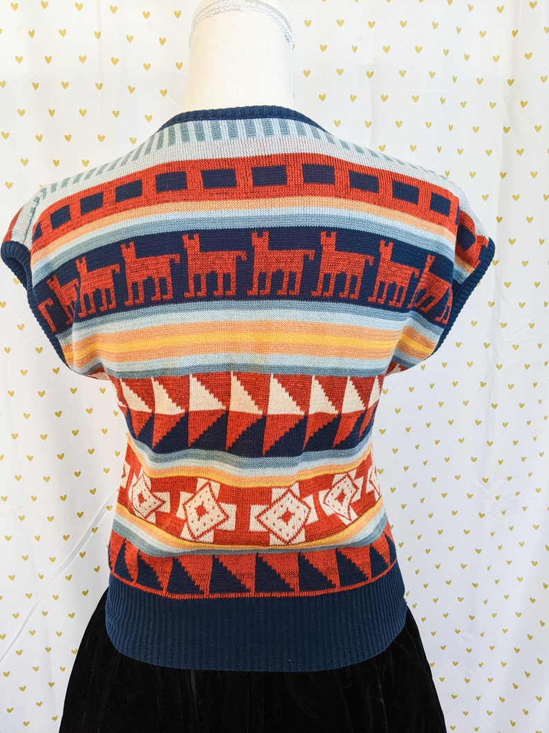Vintage 1970s Knitted Short Sleeve Hippie Boho Surfer Native American Sweater Shirt Blouse Dazed /& Confused