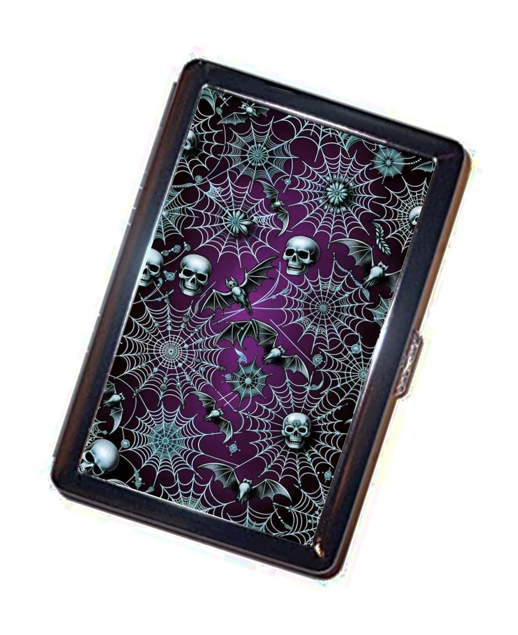 skull cigarette holder Silver Case: Hand Painted Black Ink Swirl Design, Personalized Option Hinged case design with adjoined silver skull and bones BOGART CERAMIC SMOKE STONE SKULL