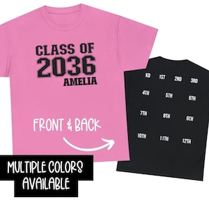 Custom Grow With Me Shirt, Klasse von 2036 mit Namen, KD bis Senior Shirt, personalisierter Name mit IHREM Abschlussjahr, erster Schultag