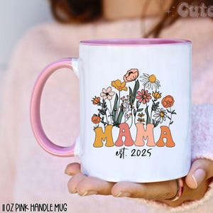 Custom Mama Mug, Mom Est 2025, Pink Mug Mother&#39;s Day Coffee Mug, Mothers Day Gift for New Mom Gift, Baby Shower Gift, Pregnancy Gift