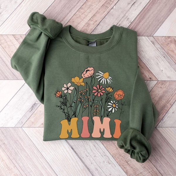 Mimi Sweatshirt, Wildblumen Oma Sweatshirt, Mimi Est 2023, Geschenk für neue Großmutter, Schwangerschaftsankündigung, Nana Baby Reveal Geschenk
