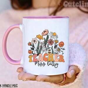 Personalized Teacher Mug Wildflowers Teacher Mug Teacher Name Mug Appreciation Gift Custom Teacher Mug End of School Gift Teacher Juice Cup