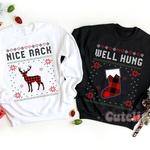 Couples Christmas Sweaters, Couple Christmas Pajamas Couple Sweatshirts Naughty Matching Christmas Shirts Funny Ugly Sweater Party Plus Size