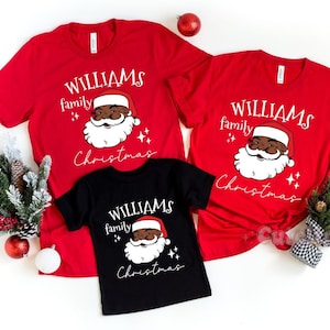 Family Christmas Shirts, Black Santa Shirt, Your Name Shirt, Matching Family Melanin Christmas African American Holiday shirts Custom Name