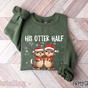 Couples Christmas Sweaters, Couple Christmas Pajamas Couple Sweatshirts Otter Puns Matching Christmas Shirts Funny Ugly Sweater Party Tees