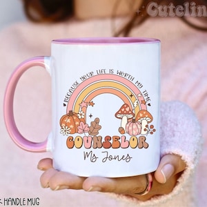 Personalized Counselor Mug Cute Fall School Counselor Mug Counselor Name Mug Therapy Counselor Gift Mug Thanksgiving Gift Cottagecore Mug