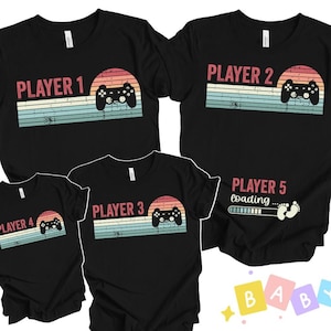 Custom Family Pregnancy Announcement Shirts, Gamer Pregnancy Announcement, Matching Geeky Family shirts, Custom Player Number, Mom to be