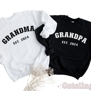 Grandma and Grandpa Sweatshirts, Pregnancy Reveal Sweatshirt Gift Pregnancy Announcement for Grandparents Grandma Est 2024 Grandpa Est 2024