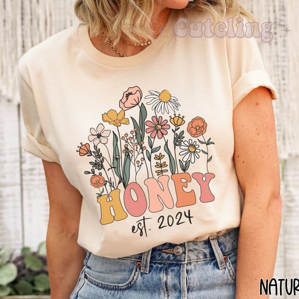 Honey Shirt, Wildflowers Grandma Shirt, Honey Est 2024, Gift for New Grandmother, Pregnancy Announcement Grannie Nana Gammy Baby reveal gift