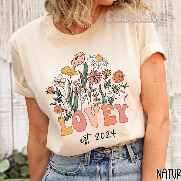 Lovey Shirt, Wildflowers Grandma Shirt, Lovey Est 2024, Gift for New Grandmother Pregnancy Announcement Promoted to Grandma Baby reveal gift