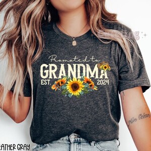 Promovido a abuela 2024 Camisa girasol abuela camisa regalo para la nueva abuela embarazo revelar regalo camiseta occidental para la abuela más tamaño