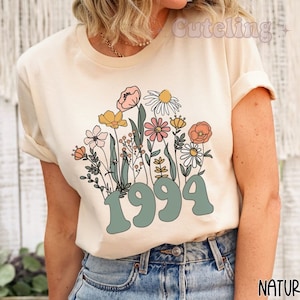 1994 Shirt, 30th Birthday Shirt, Wildflowers 1994 Birth Year Number Shirt for Women, Birthday TShirt, Turning 30 Gift, 1994 plus size tops