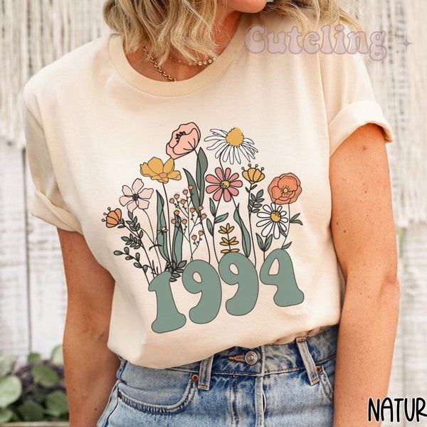 1994 Shirt, 30th Birthday Shirt, Wildflowers 1994 Birth Year Number Shirt for Women, Birthday TShirt, Turning 30 Gift, 1994 plus size tops