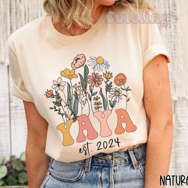 Yaya Shirt, Wildflowers Grandma Shirt, Yaya Est 2024, Gift for New Grandmother, Pregnancy Announcement, Grannie Nana Mimi, Baby on the way