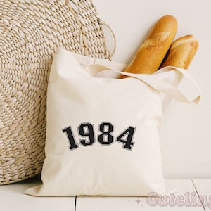 1984 Tote Bag, 40th Birthday Gift, 1984 Year Birth Number Tote for Women, Birthday Gift 1984 for Her, Canvas Tote Bag, Anniversary Gift Bag