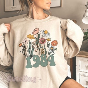 Wildflower 1984 Sweatshirt, 40th Birthday Sweatshirt, 1984 Birth Year Number Shirt for Women, Birthday Sweatshirt Turning 40 Gift for bestie