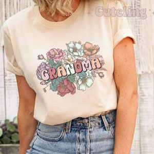 Camiseta de abuela, Promovida a abuela, Regalo de revelación de embarazo para futura abuela, Regalo de nueva abuela, Camiseta de anuncio de revelación de bebé de rosas salvajes