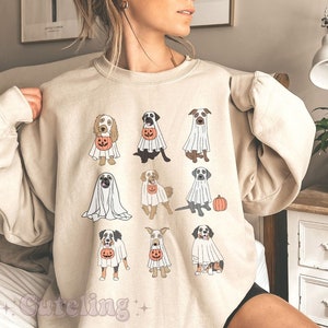 Halloween Sweatshirt Halloween Dog Sweatshirt Halloween Sweater Ghost Sweatshirt Ghost Dog Shirt 2023 Happy Halloween Retro Spooky Season