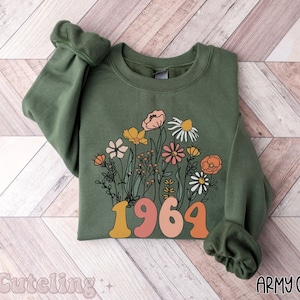 Wildflowers 1964 Sweatshirt 60th Birthday Sweatshirt Wildflowers 1964 Birth Year Number Sweatshirt Women Turning 60 Gift Plus Size Sweater image 1