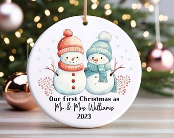 First Christmas Married Ornament Personalized Mr and Mrs 2023 Ornament Custom Married Christmas 2023 Ornament Wedding Keepsake Cute Snowmen