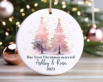 Our first Christmas married gay, Lesbian Married Ornament, Gay Our First Christmas decor, Christmas ornament LGBT, Pink Christmas Gift