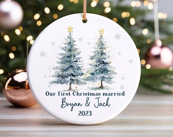 Our first Christmas married gay, Gay Married Ornament, Gay Our First Christmas decor, Christmas ornament LGBTQ, Blue Christmas Gift for men